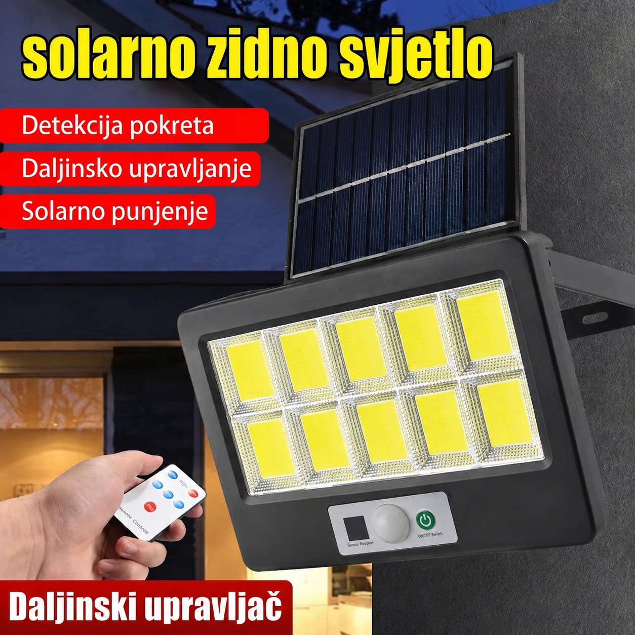 Solarno Zidno Svjetlo SolarGuard sa Senzorom Pokreta i Daljinskim Upravljačem
