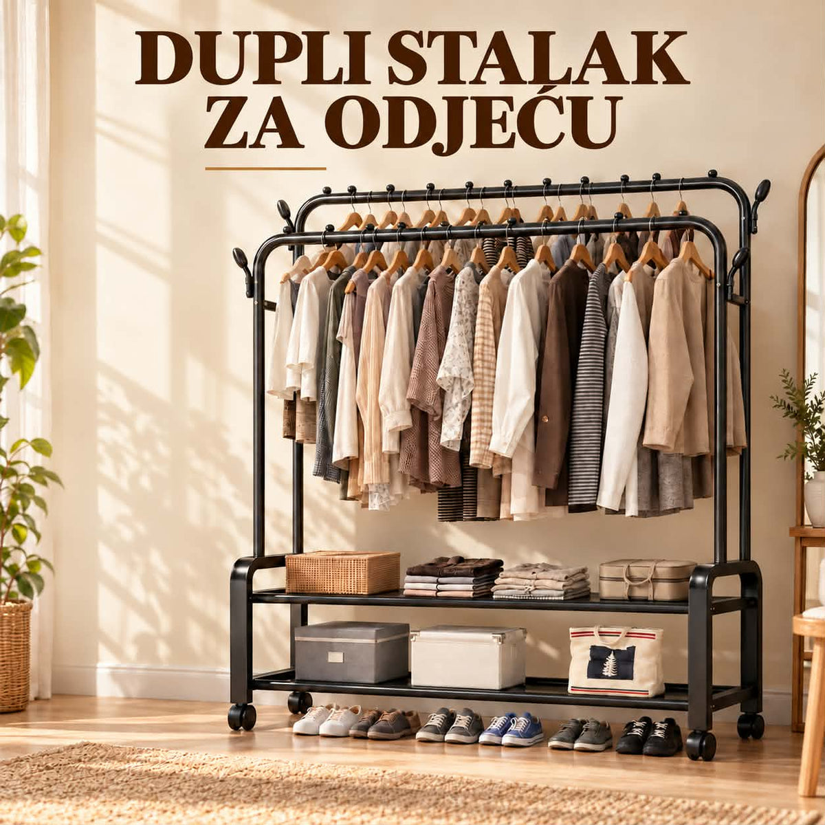 YP:610 - Dupli stalak za odjeću sa policama